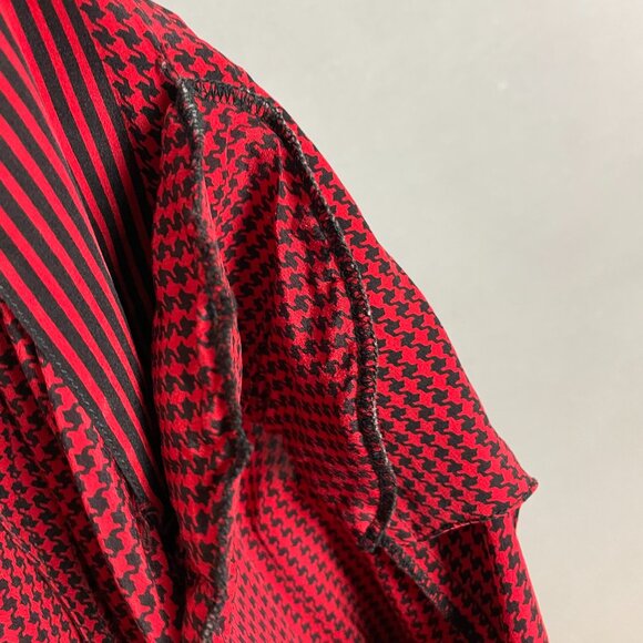 Vintage Silk Blazer Top John Yang Double Breasted Red Black Houndstooth 1980s - Picture 14 of 15